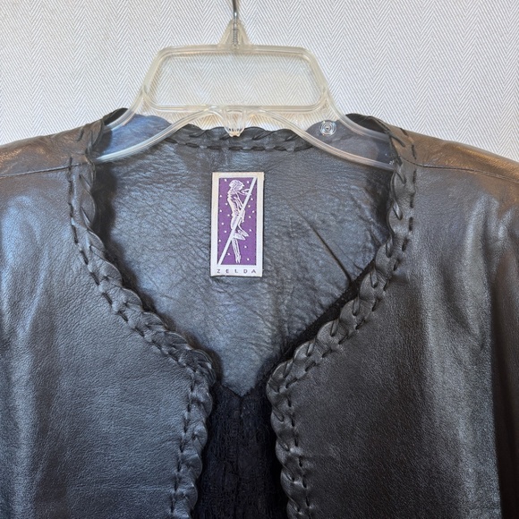 Zelda Black Imported Lamb Leather Whipstitch Open Jacket Size 12 - Picture 4 of 11